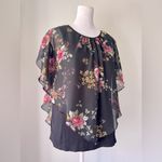 Naïf  Black Floral Print Sheer Overlay Blouse w/ Built-In Tank Top Photo 2