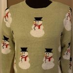 Poof! Merry Christmas by POOF Women’s Mint Green Snowman ⛄️ Sweater Photo 2