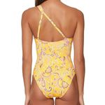 Sanctuary  Women's Yellow Paisley Asymmetrical Shoulder One-Piece Swim Size L New Photo 1