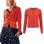CAbi Cable Knit Cardigan Sweater Stretchy Button Front Bright Orange Women Small Photo 2
