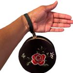 Round Black Floral Purse with Leather Strap Photo 4