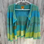 Ruby Road Blue Green Stripe Open Front Cardigan Slight Crop Womens Petite Large Size undefined Photo 0