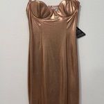Rare London  Rose Gold Plunge Pencil Dress in High Shine 6 Photo 2