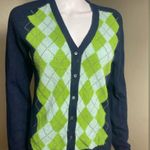 J.Crew  V necknavy andLime Argyle Cardigan sweatermerino wool , Y2K preppy Photo 0