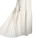 Lulus Women’s Beach Town Bound Striped Pleated Midi Dress Ivory/Tan Size Medium Photo 5