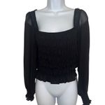 EXPRESS  Black Long Sleeve Square Neck‎ Smocked Blouse Top EUC Size Small Photo 1