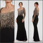 Mac Duggal  2256 Black Beaded Square Neck Long Sleeve Jersey Gown Photo 1
