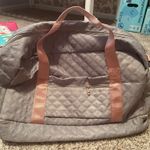 Amazon Gray Quilted Duffle Bag with Pink Straps Photo 1