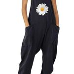 Achioowa Blue Bib Floral Summer Harem Rompers Overalls Size Small EUC Size M Photo 0