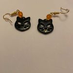 Womens Halloween 🎃 Black Cat Earrings with orange Bead Accents Photo 3