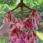 Rabbit Rabbit Rabbit Designs Women's Pink Floral Off The Shoulder Dress Size 16 Photo 5