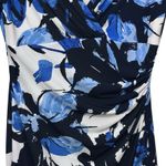 Ralph Lauren Women's Dress Floral Navy Ceil Blue On White Size 4 Petite Ruched Photo 1