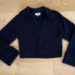 L'Academie L’Academie - Harvey Open Neck Collared Long Sleeve Rib Sweater in Black Photo 0