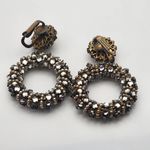 Vintage Miriam Haskell Dangling Faux Pearl & Rhinestones Hoop Clip Photo 5