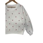 Lucky Brand  Women Cream Red Heart Knit Sweater Pullover Size L Photo 4
