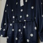 English Factory NEW!  Dot Printed Satin Long Sleeve Romper Navy Medium Photo 2