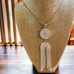 INC International Concepts Gold Tone White Tassel Necklace Rhinestones Adjustabl Photo 0
