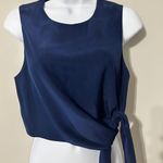 Emerson Thorpe Navy Blue 100% Silk Sleeveless Tie Front Cropped Blouse Top S Photo 0