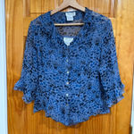 TESS 100% Silk 2 Piece Set Women's 14 Blue Leopard Sheer Blouse & Tank Top Photo 0