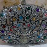 Silver Peacock Clutch with Colorful Gemstones Photo 5