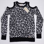Michael Kors XS long sleeve black gray white animal print cold shoulder sweater Photo 6