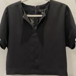 J.Crew 365 CROP SHIRT Black Crepe SPLIT NECK Cap Sleeve Top Blouse Lined Photo 4