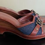 Coldwater Creek EUC  BROWN LEATHER BLUE DENIM WEDGE SLIDE SANDAL Photo 3