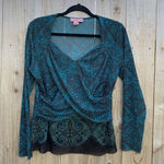 Bandolino  Shirt Womens Large Blue Brown Fairy Light Grunge  Mesh Long Sleeve‎ Photo 0