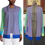 Lands' End Cotton Striped Colorblock Open Long Cardigan Sweater Photo 1