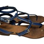 Prada  Women’s Size 37 7 Blue Leather Silver Studded Accents T-Strap Sandals Photo 6