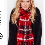 Victoria's Secret Victoria’s Secret Black & Scarlet Red Cozy Plush Plaid Fringe Large Scarf Photo 1