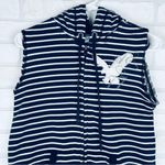 American Eagle Size M Navy White Striped Hoodie Vest Fleece Bird AE Womens Photo 3