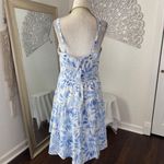 Gymboree  Preppy Coquette White Blue Floral Palm Linen Dress L Photo 4