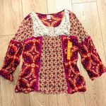 NEW Bila Women's M‎ Medium Semi Sheer Peasant Babydoll Top Hippie Shirt NWOT Red Photo 0