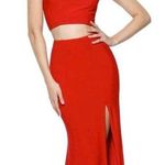 Sherri Hill Two Piece Halter High Slit Red Prom Dress Photo 0