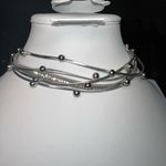 Multistrand Faux Leather Grey Cord Necklace Silver‎ Tone Layered Rhinestone Silver Photo 0