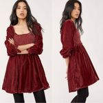 Free People  Dainty Renaissance Daphne Velvet Mini Dress Burgundy Brown Large Photo 6