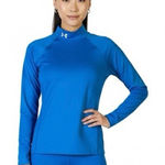 Under Armour ColdGear Fitted Mock Neck Top Womens M Blue Thermal Athleisure Photo 0
