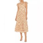 Mac Duggal NWT 8060 Ruffle Tiered Short Sleeve A Line Dress Beige 2 Photo 2