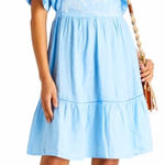 120% Lino Blue Tiered Glitter Mini Dress Palm Print Size XS Photo 0