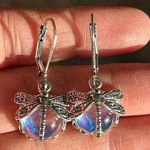 Dragonfly Faux Crystal Earrings in clear/blue iridescent w silver Photo 0