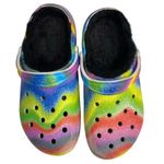 Crocs Footwear Multicolor Rainbow Tie-Dye Faux Fur Slip-On Size Womens 9 Mens 7 Photo 1