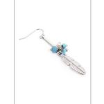 Boutique NWT Riah Silver Tone Feather, Stone, Pearl Bead Dangle Pieced Earrings Photo 2