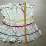 Andree by Unit NWT White Andrée By Unit Boho Short Sleeve Shirt With Colorful Details Photo 4