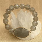 Women's Smokey Quarts Crystal Stone Beaded Stretchy Slip On Statement Bracelet Gray Photo 0