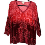 Sundance  Catalog Velvet Burnout Floral Top Womens Medium Red Photo 0