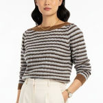 Nine West  Striped Knit Sweater Womens M Crew Neck Brown Blue Preppy Cozy Fall Photo 0