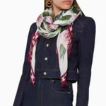 Dolce & Gabbana Floral Tropical Rose Print Cotton Scarf Wrap Pink White Photo 2