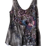 Y2k Fairy Tank Top XL Butterfly Floral Crown Graphic Stretchy Asymmetrical Shirt Photo 0