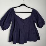 Free People  Veronica Puff Sleeve Off Shoulder Top NWT Cotton Navy Size L Photo 4